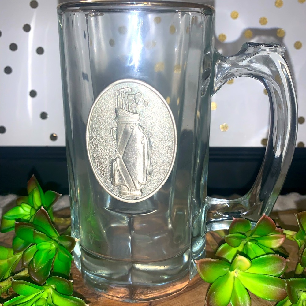 Golfers Clear Glass Beer Stein with Pewter Crest